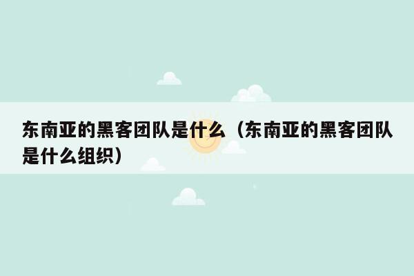 东南亚的黑客团队是什么（东南亚的黑客团队是什么组织）